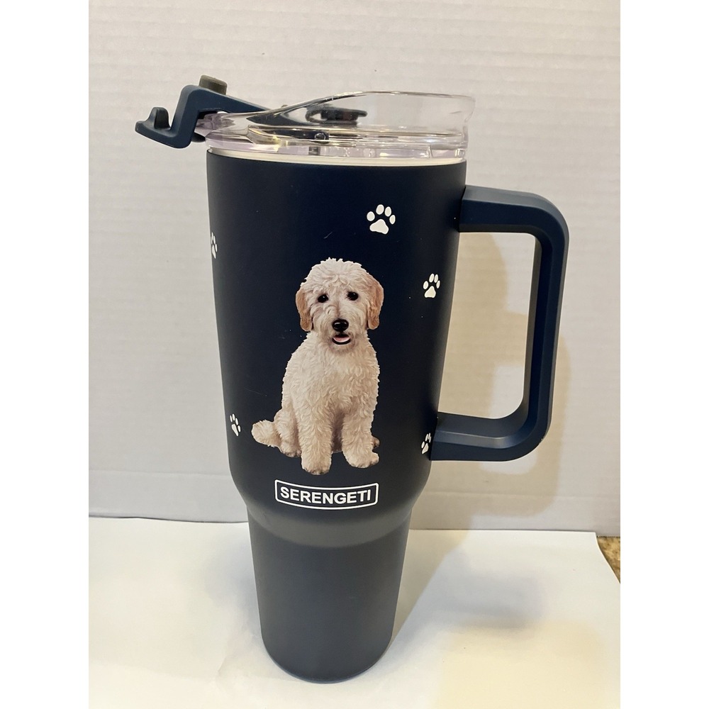 Serengeti 40 Oz Goldendoodle Dog Stainless Steel Tumbler w Handle, & Lid nostraw